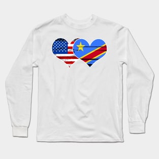 Democratic Republic of the Congo DRC USA Twin Flag Long Sleeve T-Shirt